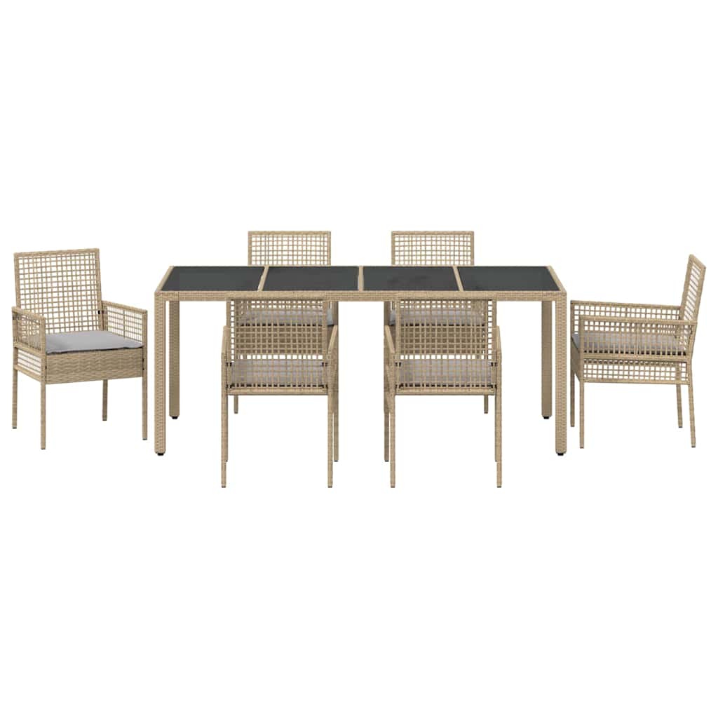 Ensemble de salle à manger pour jardin 7 pcs Beige polyrotin
