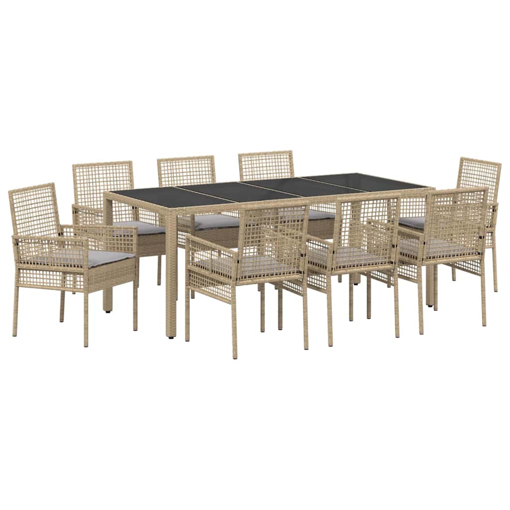 Ensemble de salle à manger pour jardin 9 pcs Beige polyrotin