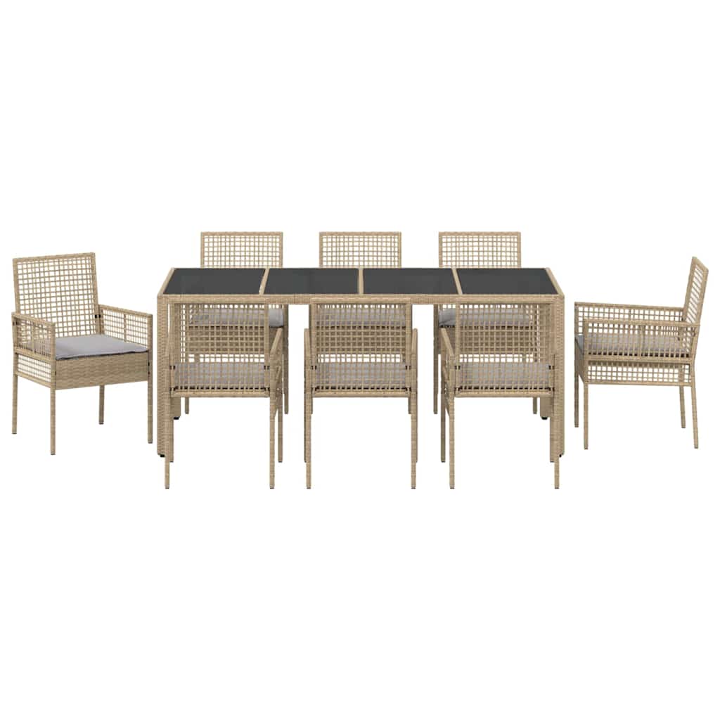 Ensemble de salle à manger pour jardin 9 pcs Beige polyrotin