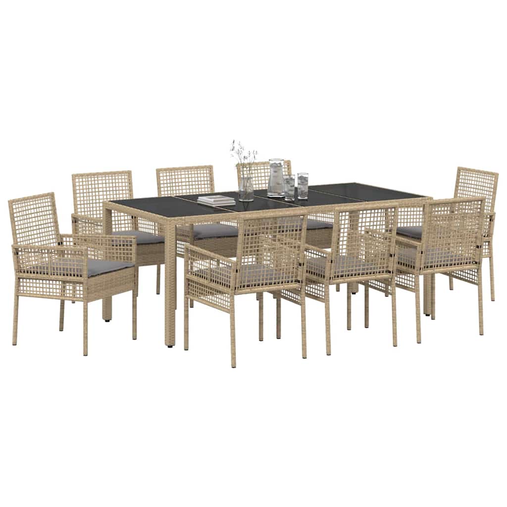 Ensemble de salle à manger pour jardin 9 pcs Beige polyrotin