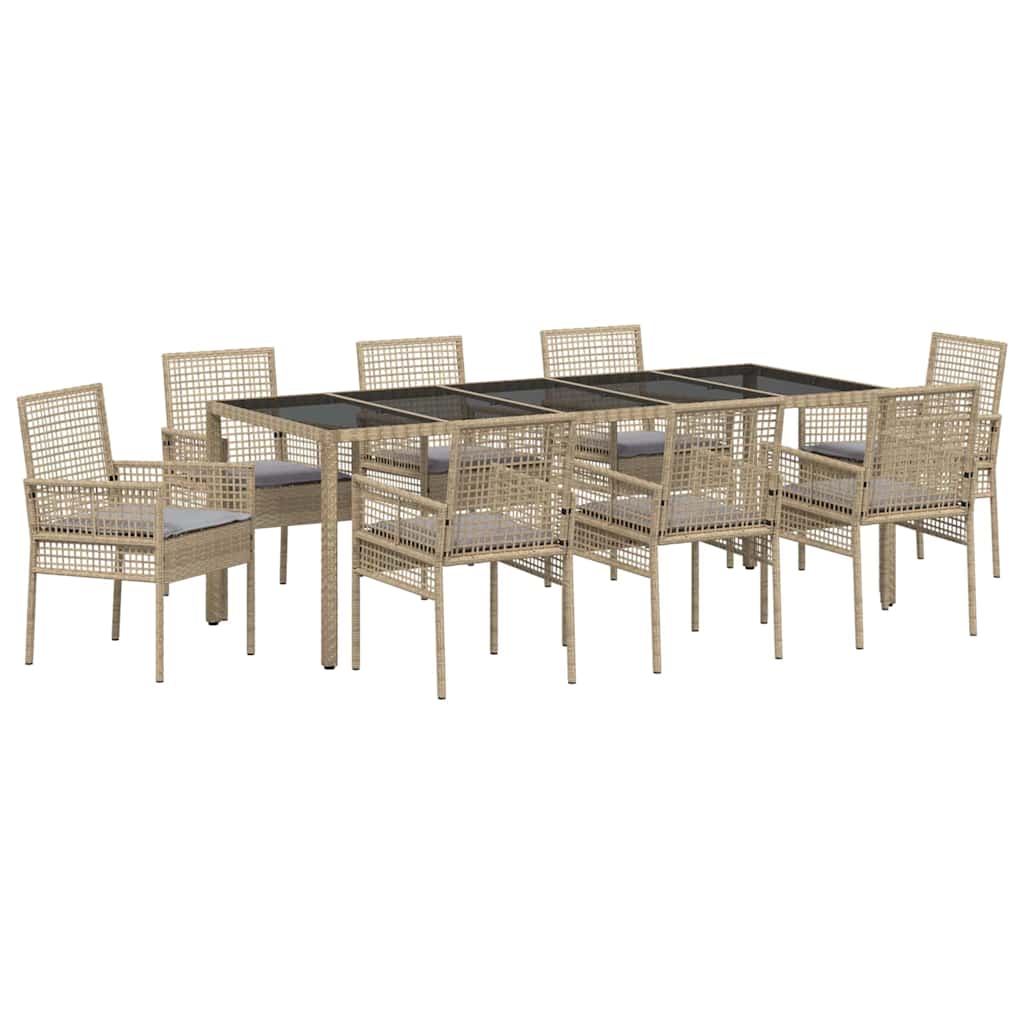 Ensemble de salle à manger pour jardin 9 pcs Beige polyrotin