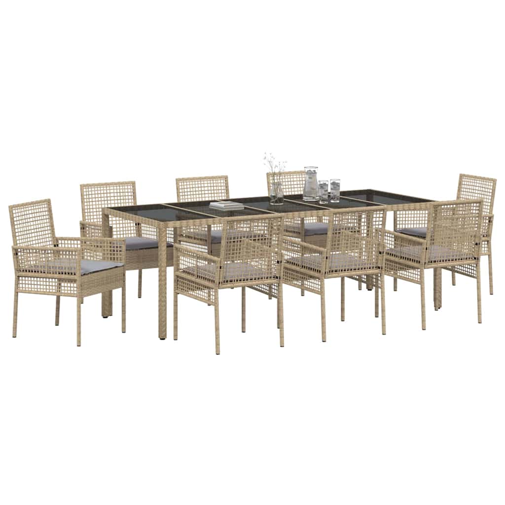Ensemble de salle à manger pour jardin 9 pcs Beige polyrotin