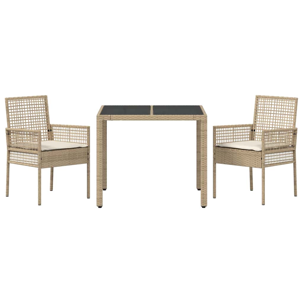 Ensemble de salle à manger pour jardin 3 pcs Beige polyrotin