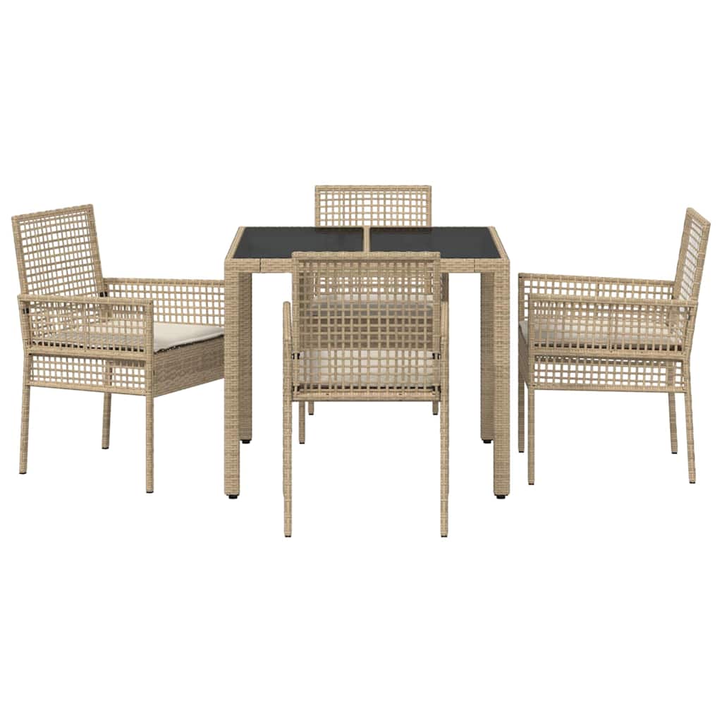Ensemble de salle à manger pour jardin 5 pcs Beige polyrotin