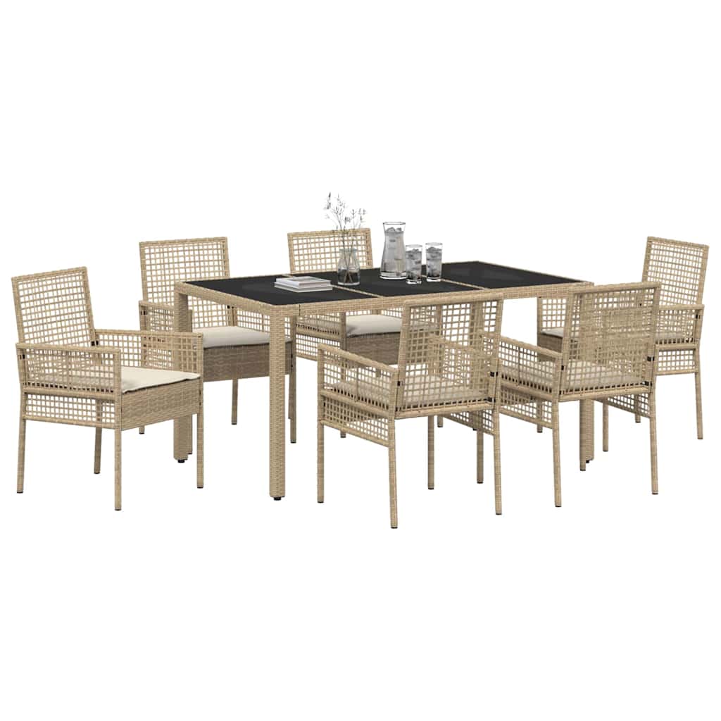 Ensemble de salle à manger pour jardin 7 pcs Beige polyrotin