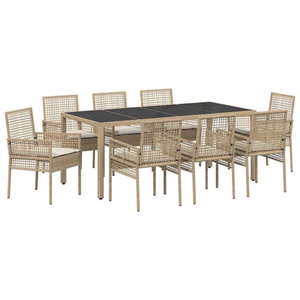 Ensemble de salle à manger pour jardin 9 pcs Beige polyrotin