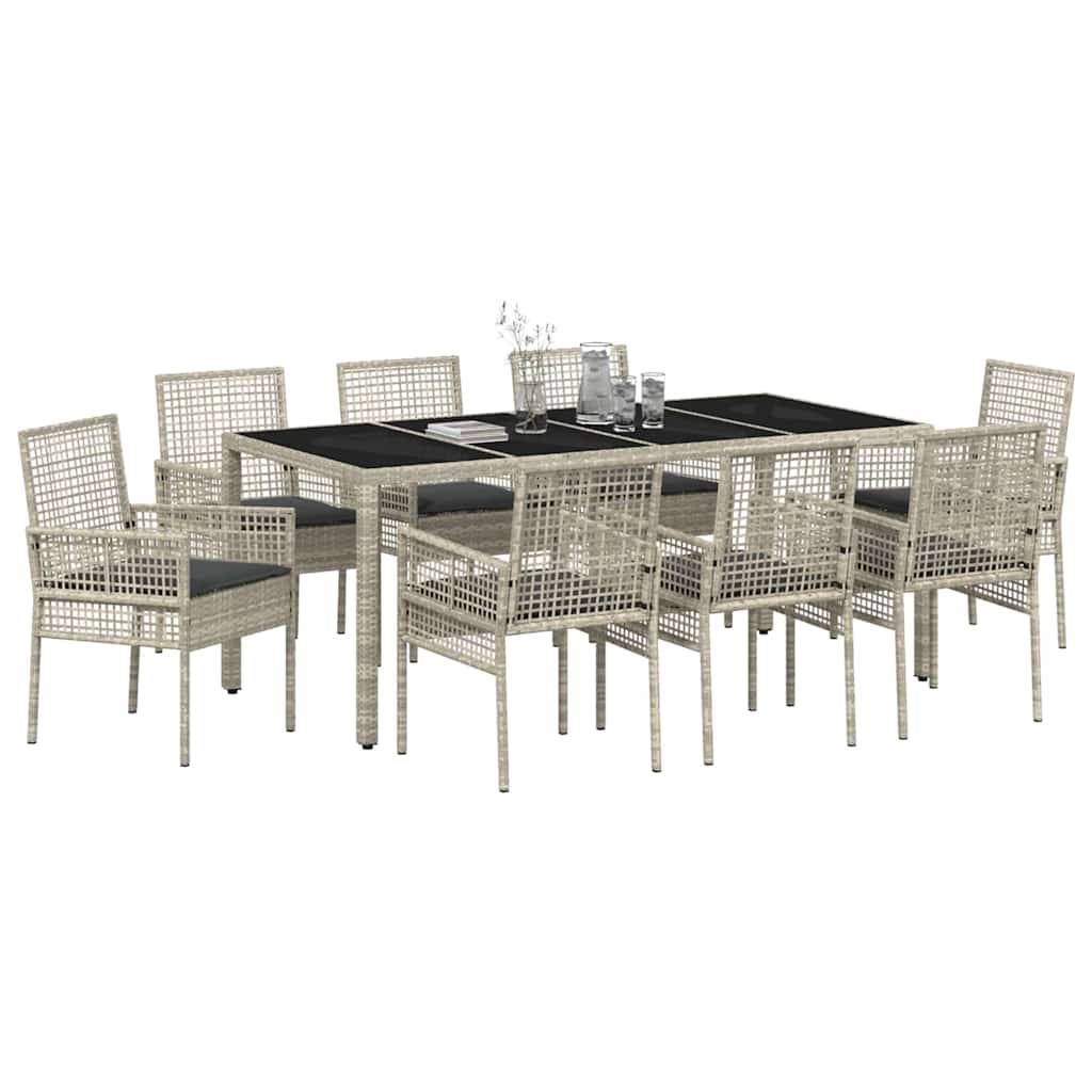 Ensemble de salle à manger pour jardin 9 pcs Gris clair