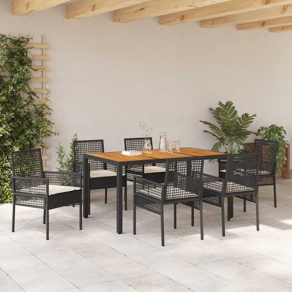 Ensemble de salle à manger pour jardin 7 pcs Noir polyrotin