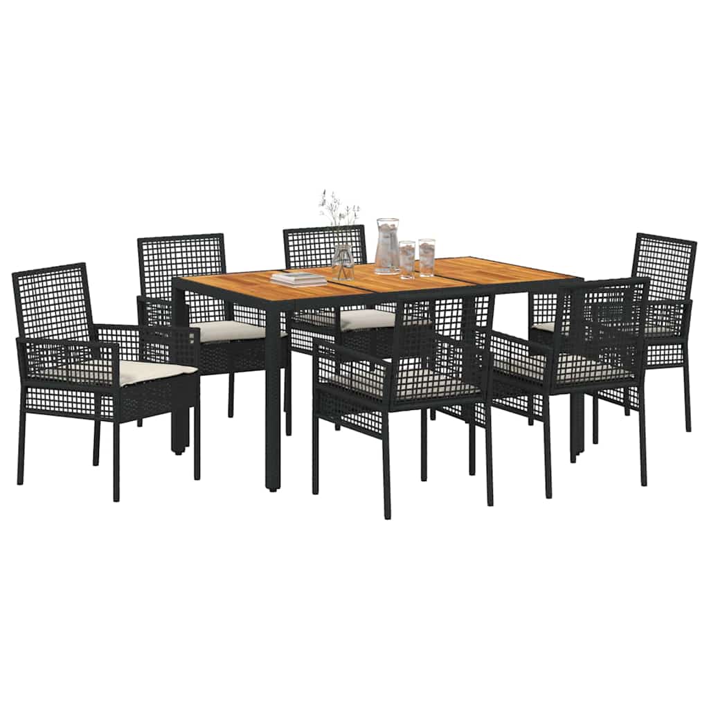 Ensemble de salle à manger pour jardin 7 pcs Noir polyrotin