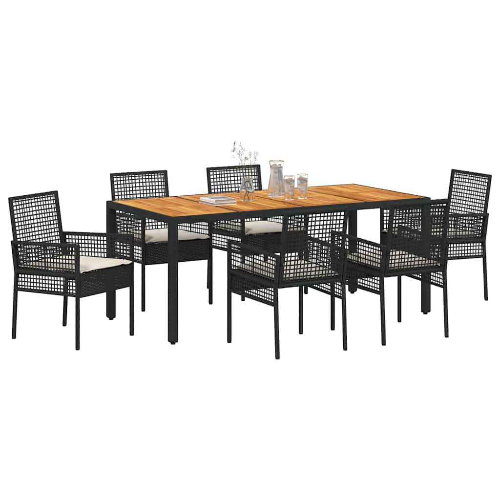 Ensemble de salle à manger pour jardin 7 pcs Noir polyrotin
