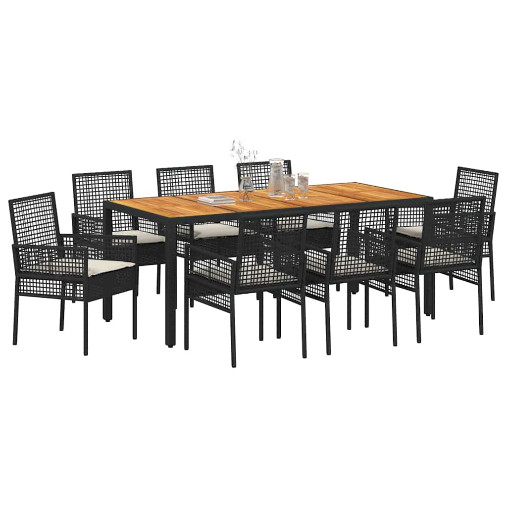 Ensemble de salle à manger pour jardin 9 pcs Noir polyrotin