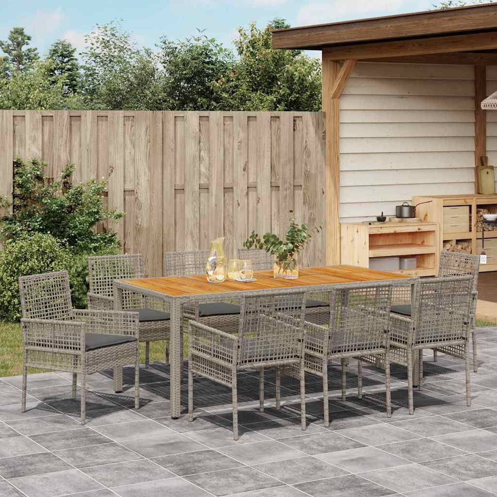 Ensemble de salle à manger pour jardin 9 pcs Gris polyrotin