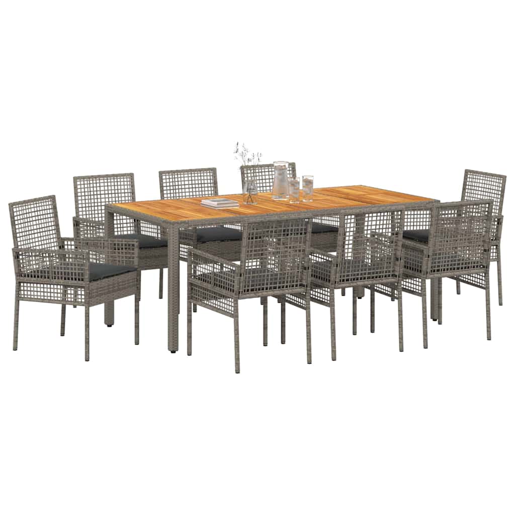 Ensemble de salle à manger pour jardin 9 pcs Gris polyrotin