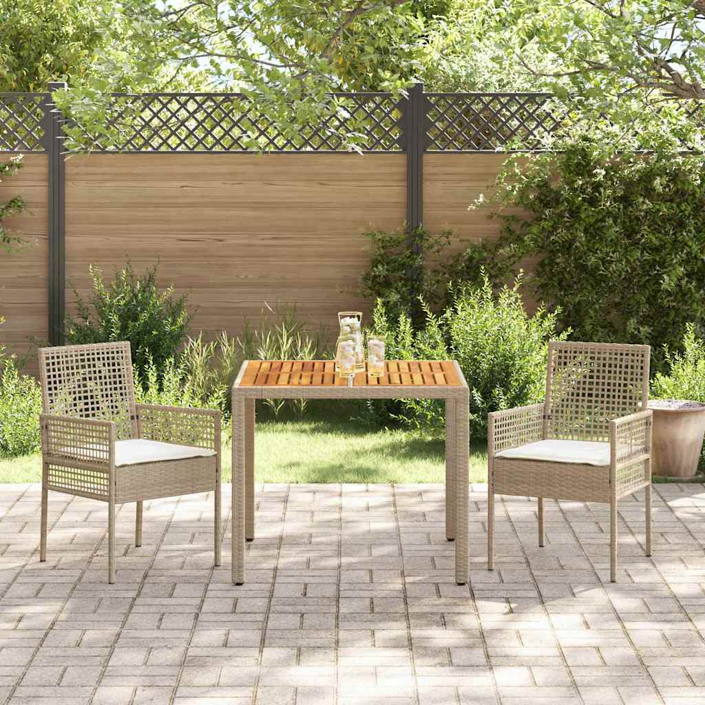 Ensemble de salle à manger pour jardin 3 pcs Beige polyrotin