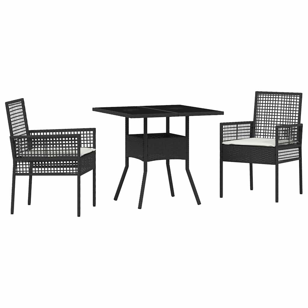 Ensemble de salle à manger pour jardin 3 pcs Noir polyrotin
