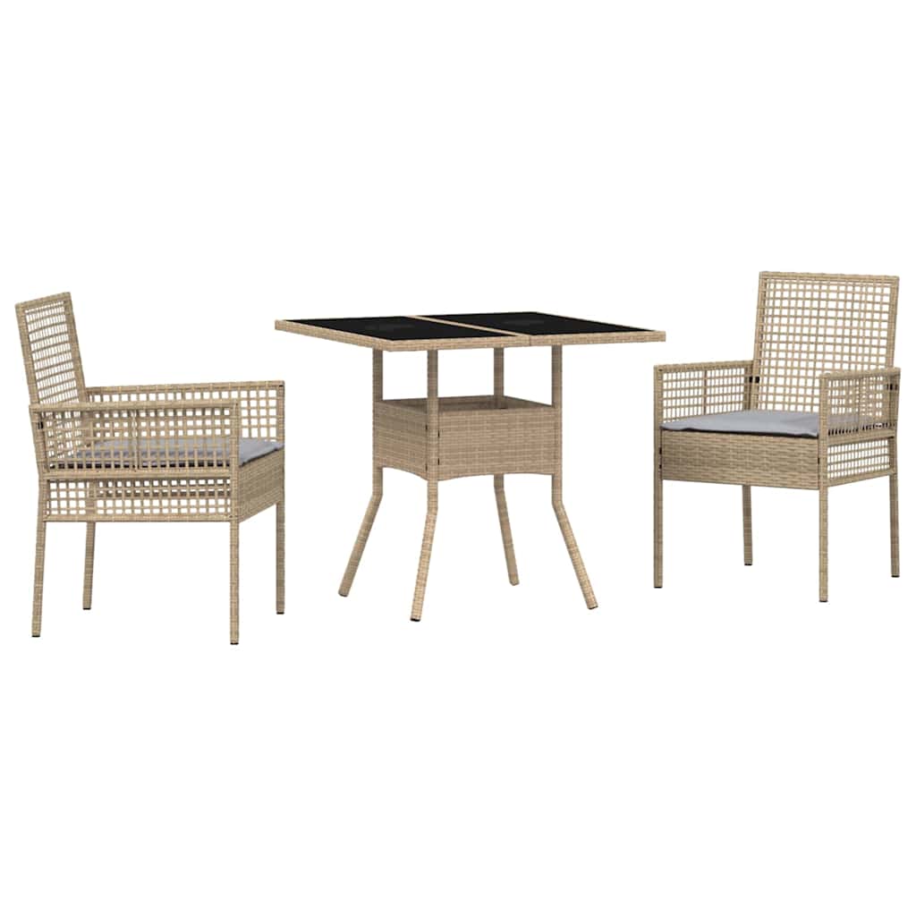 Ensemble de salle à manger pour jardin 3 pc Beige polyrotin