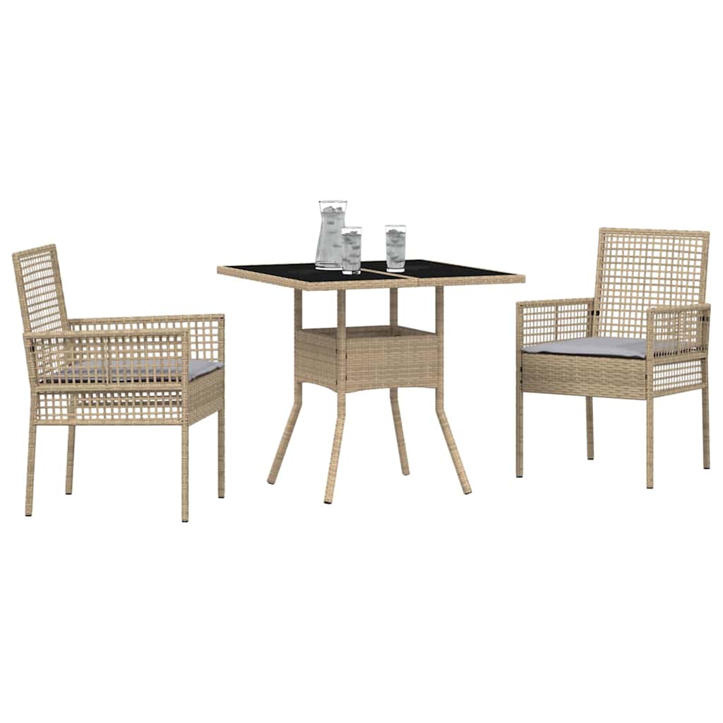 Ensemble de salle à manger pour jardin 3 pc Beige polyrotin