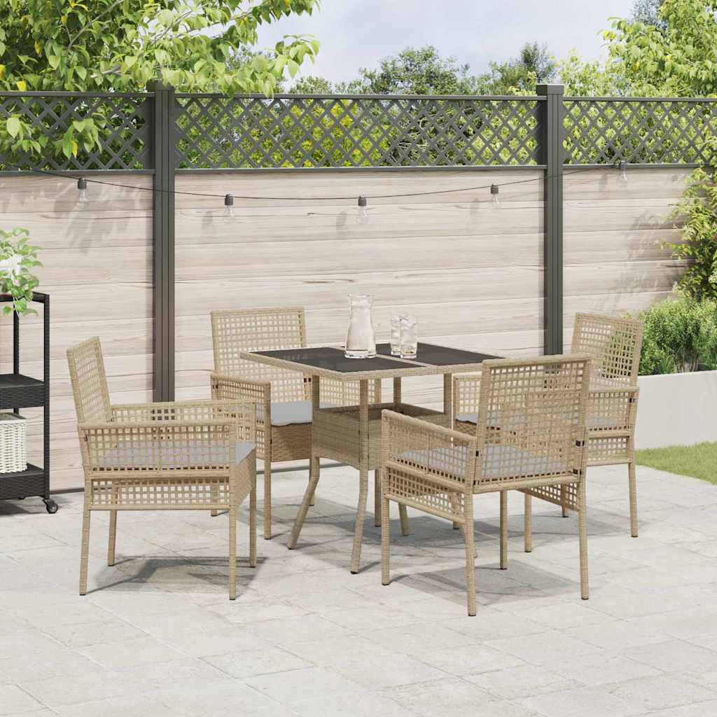 Ensemble de salle à manger pour jardin 5 pc Beige polyrotin