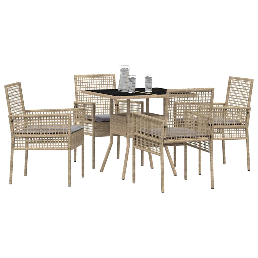 Ensemble de salle à manger pour jardin 5 pc Beige polyrotin