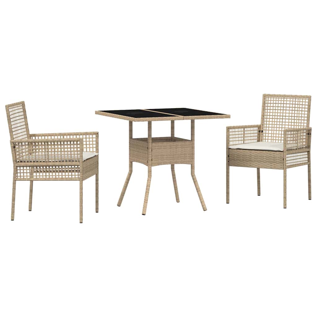 Ensemble de salle à manger pour jardin 3 pc Beige polyrotin