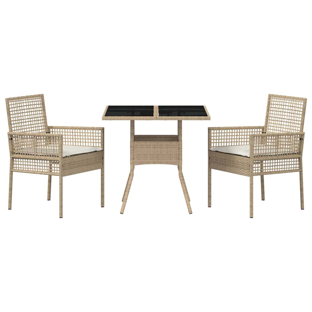 Ensemble de salle à manger pour jardin 3 pc Beige polyrotin