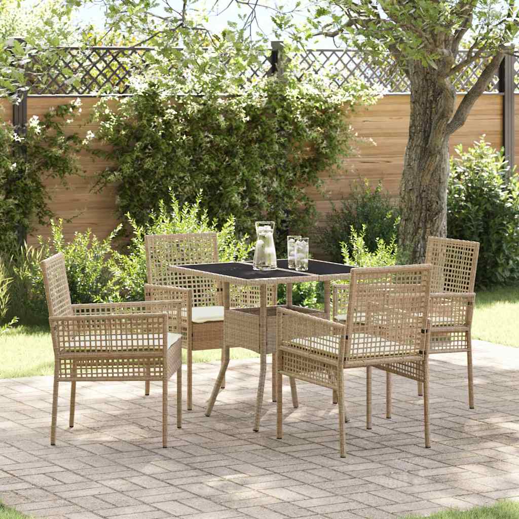Ensemble de salle à manger pour jardin 5 pc Beige polyrotin