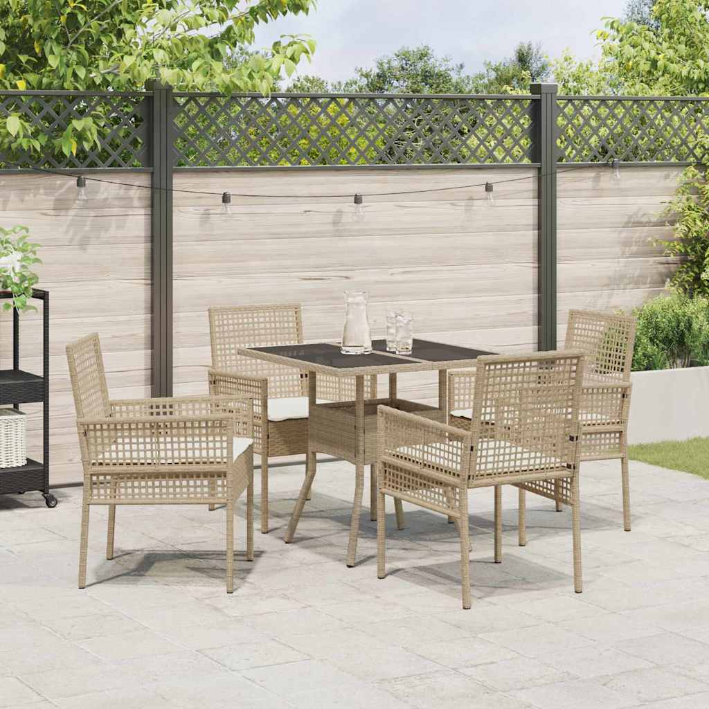 Ensemble de salle à manger pour jardin 5 pc Beige polyrotin