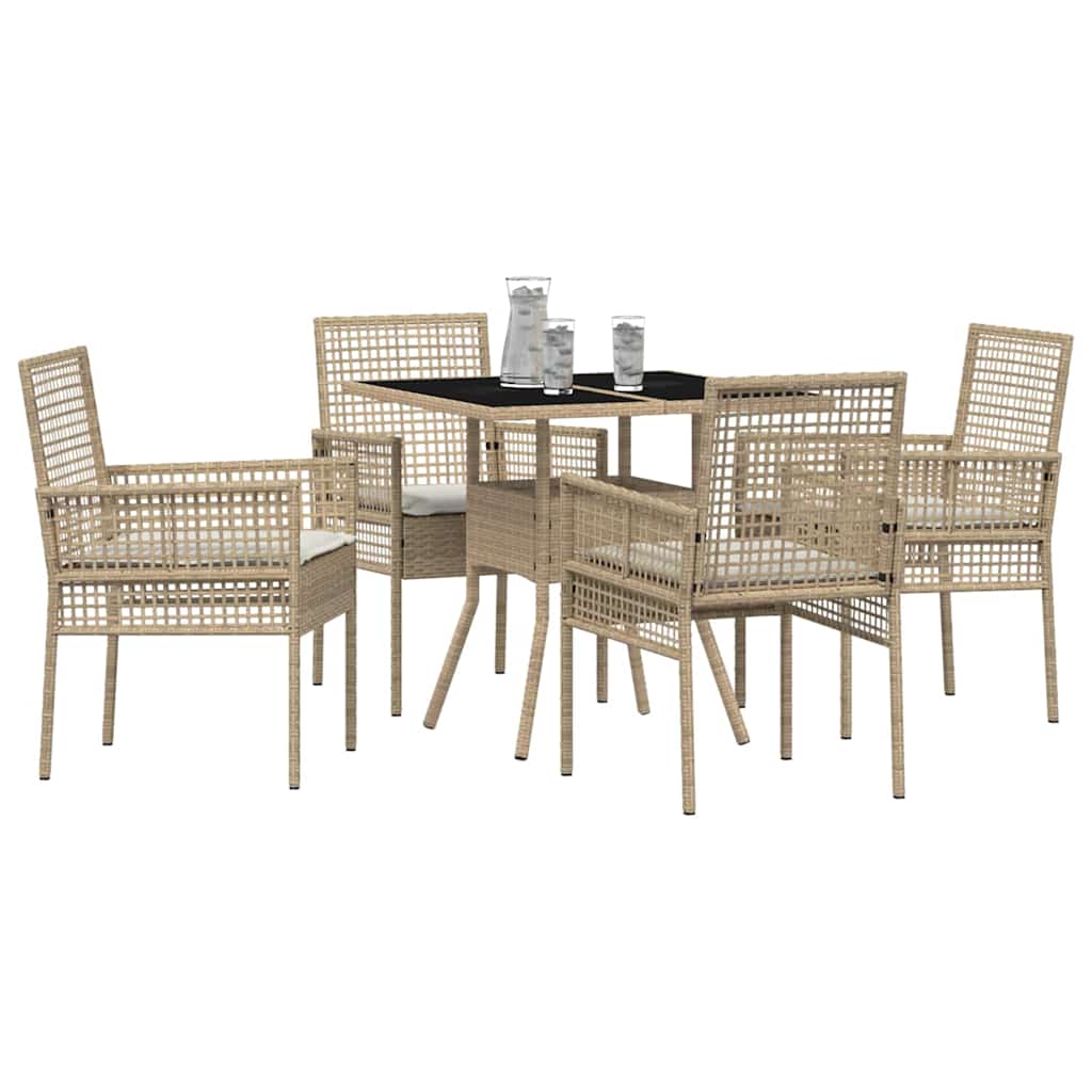 Ensemble de salle à manger pour jardin 5 pc Beige polyrotin