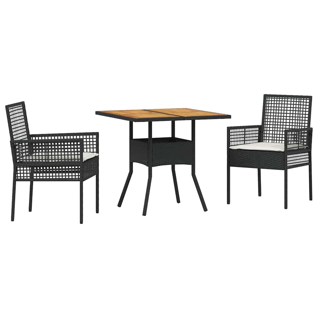 Ensemble de salle à manger pour jardin 3 pcs Noir polyrotin
