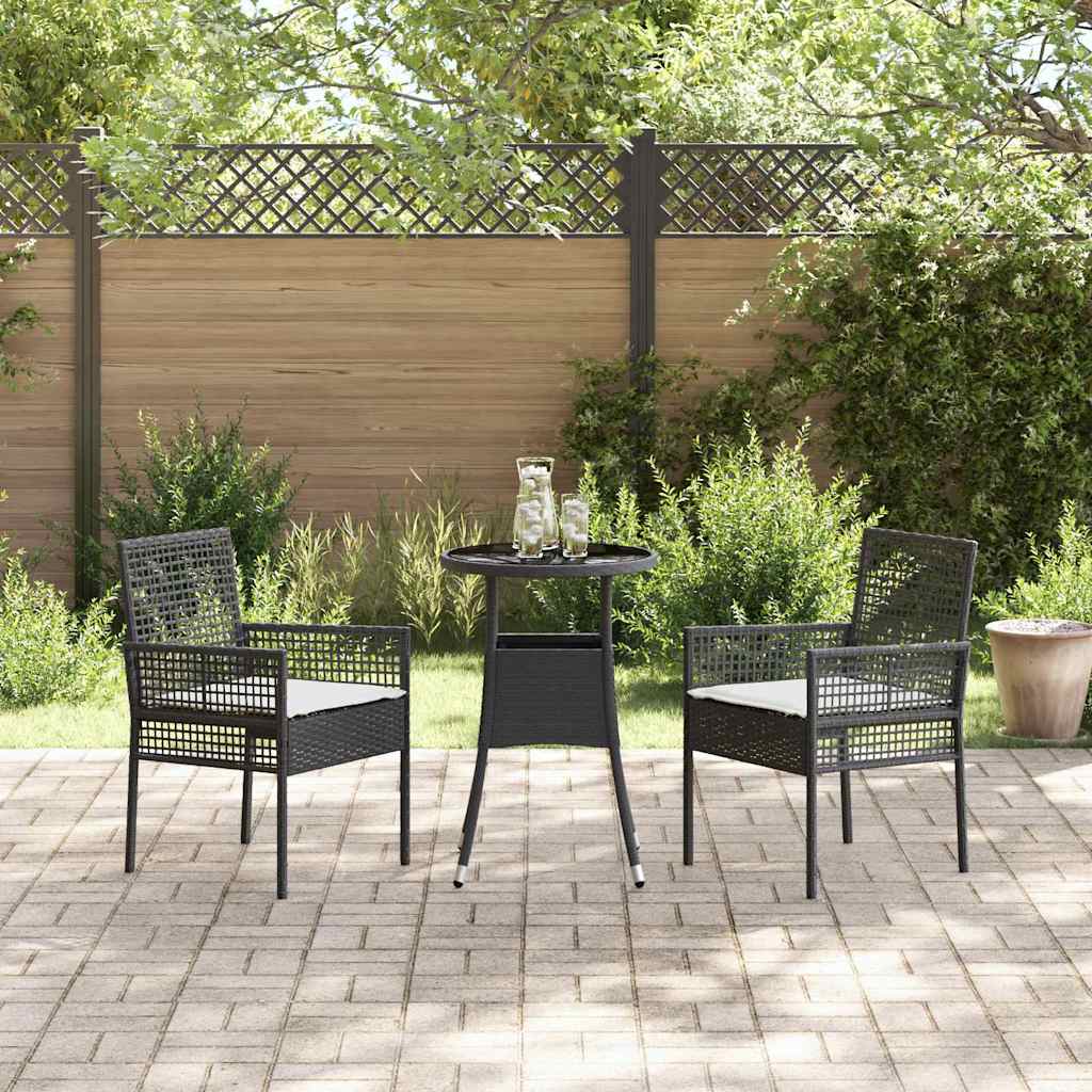 Ensemble de salle à manger pour jardin 3 pcs Noir polyrotin