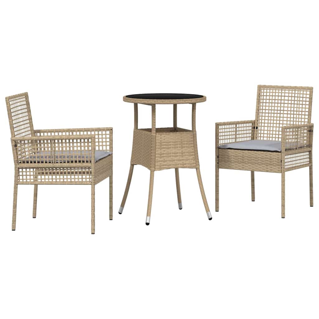 Ensemble de salle à manger pour jardin 3 pcs Beige polyrotin