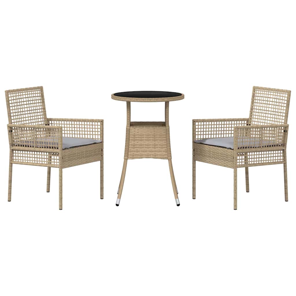 Ensemble de salle à manger pour jardin 3 pcs Beige polyrotin