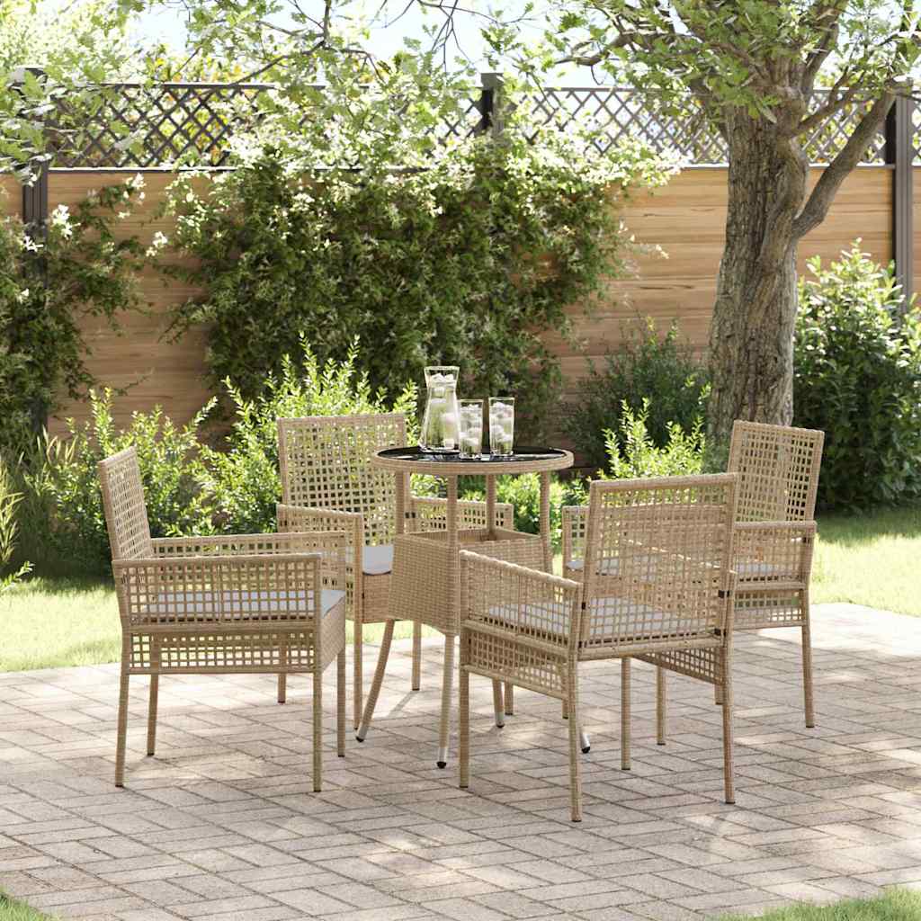 Ensemble de salle à manger pour jardin 5 pcs Beige polyrotin