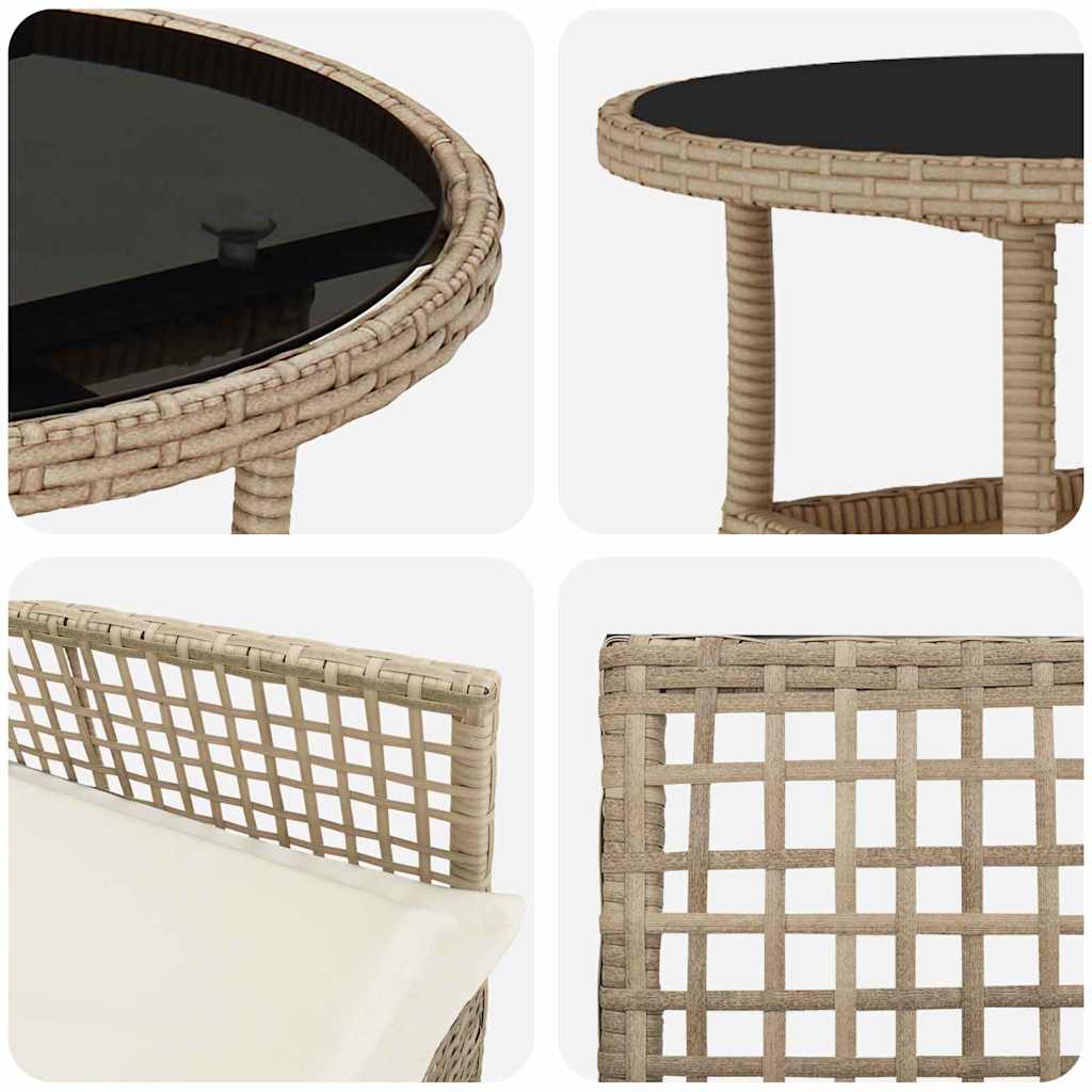 Ensemble de salle à manger pour jardin 3 pcs Beige polyrotin