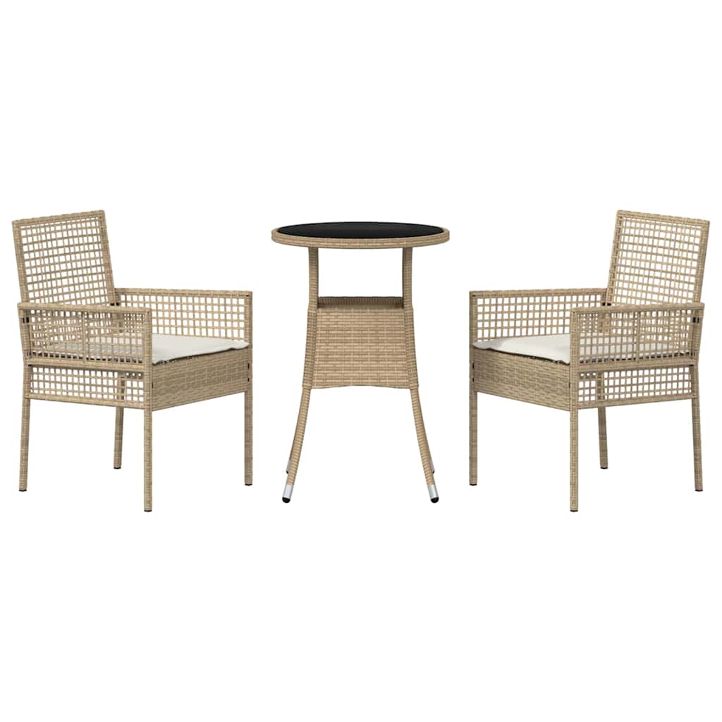 Ensemble de salle à manger pour jardin 3 pcs Beige polyrotin