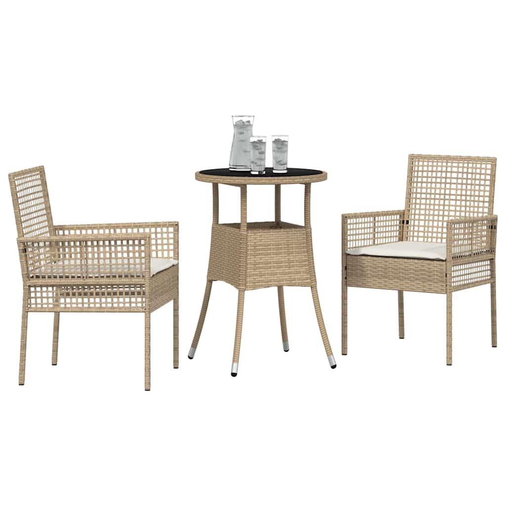 Ensemble de salle à manger pour jardin 3 pcs Beige polyrotin