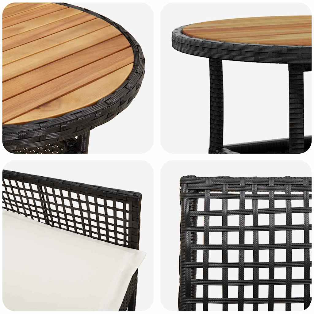 Ensemble de salle à manger pour jardin 3 pcs Noir polyrotin