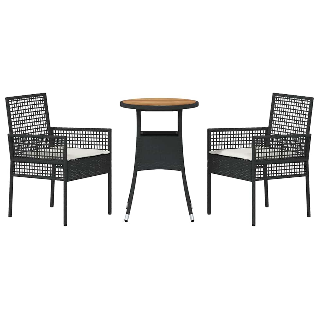 Ensemble de salle à manger pour jardin 3 pcs Noir polyrotin