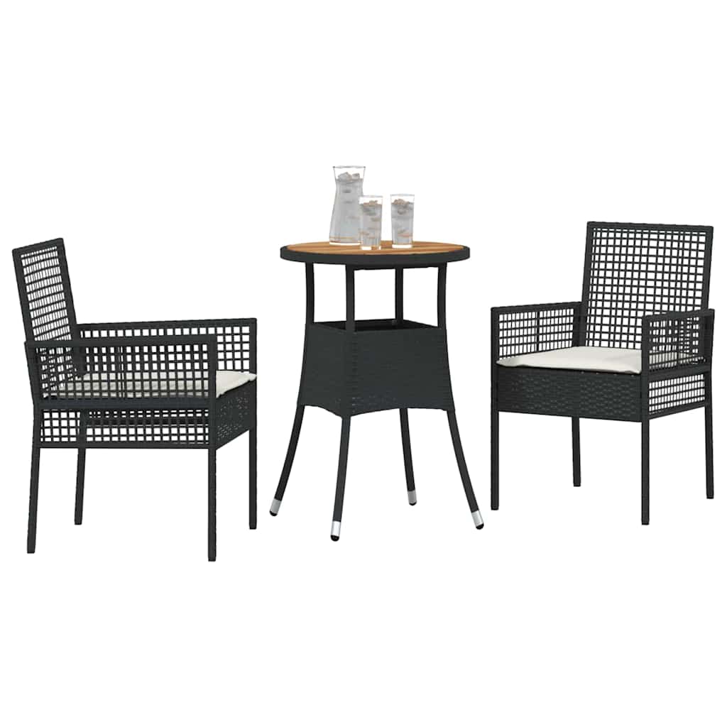 Ensemble de salle à manger pour jardin 3 pcs Noir polyrotin