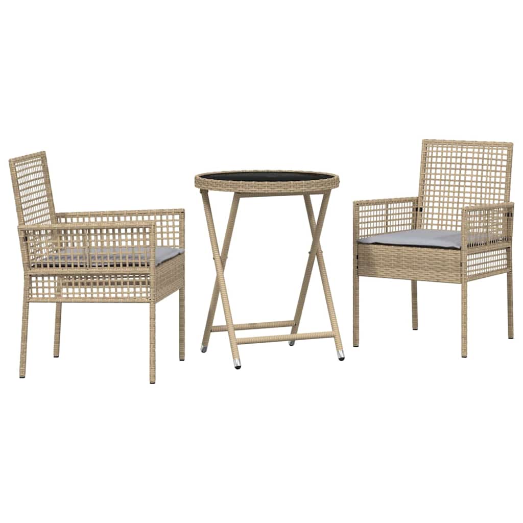 Ensemble bistro de jardin 3 pcs Beige polyrotin