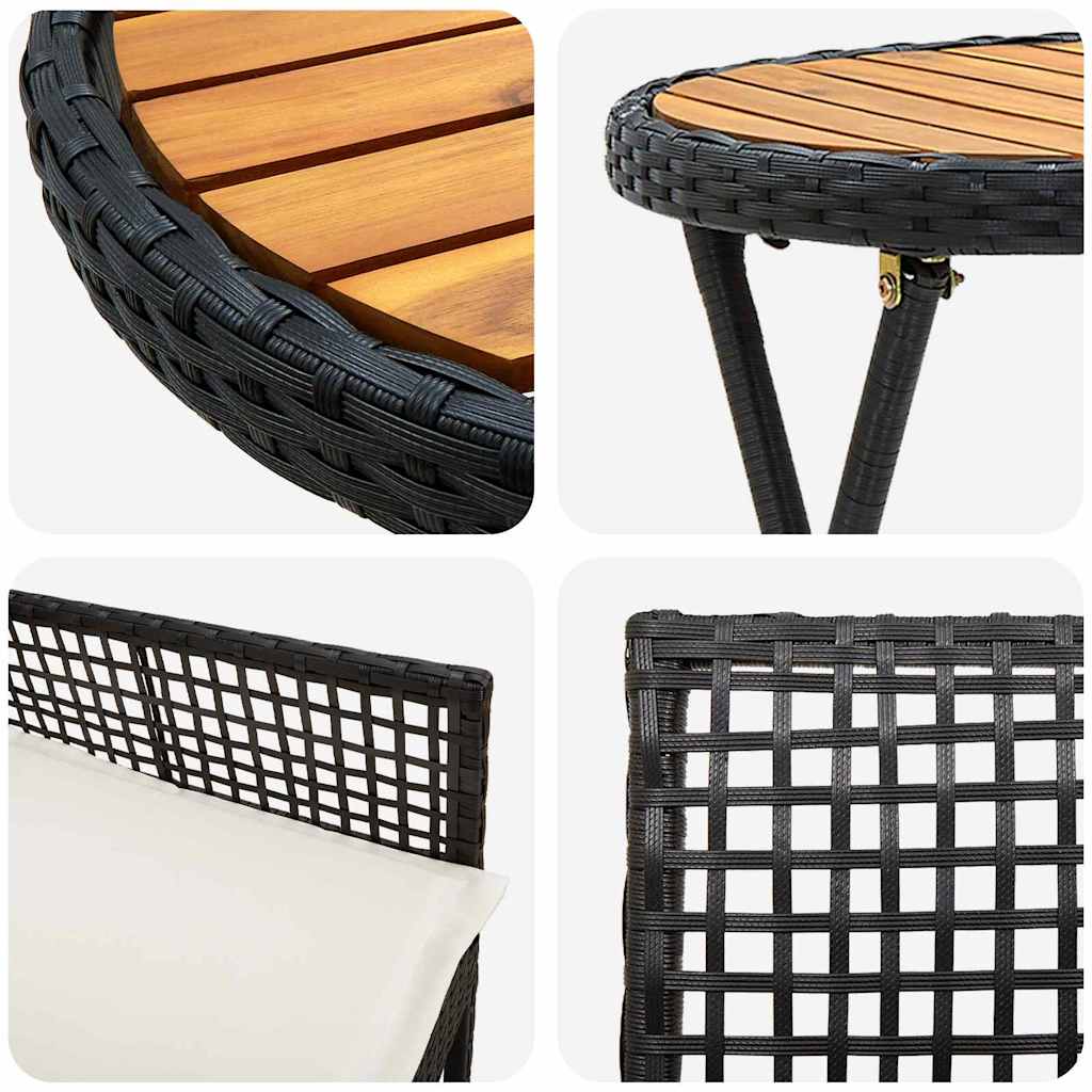 Ensemble bistro de jardin 3 pcs Noir polyrotin