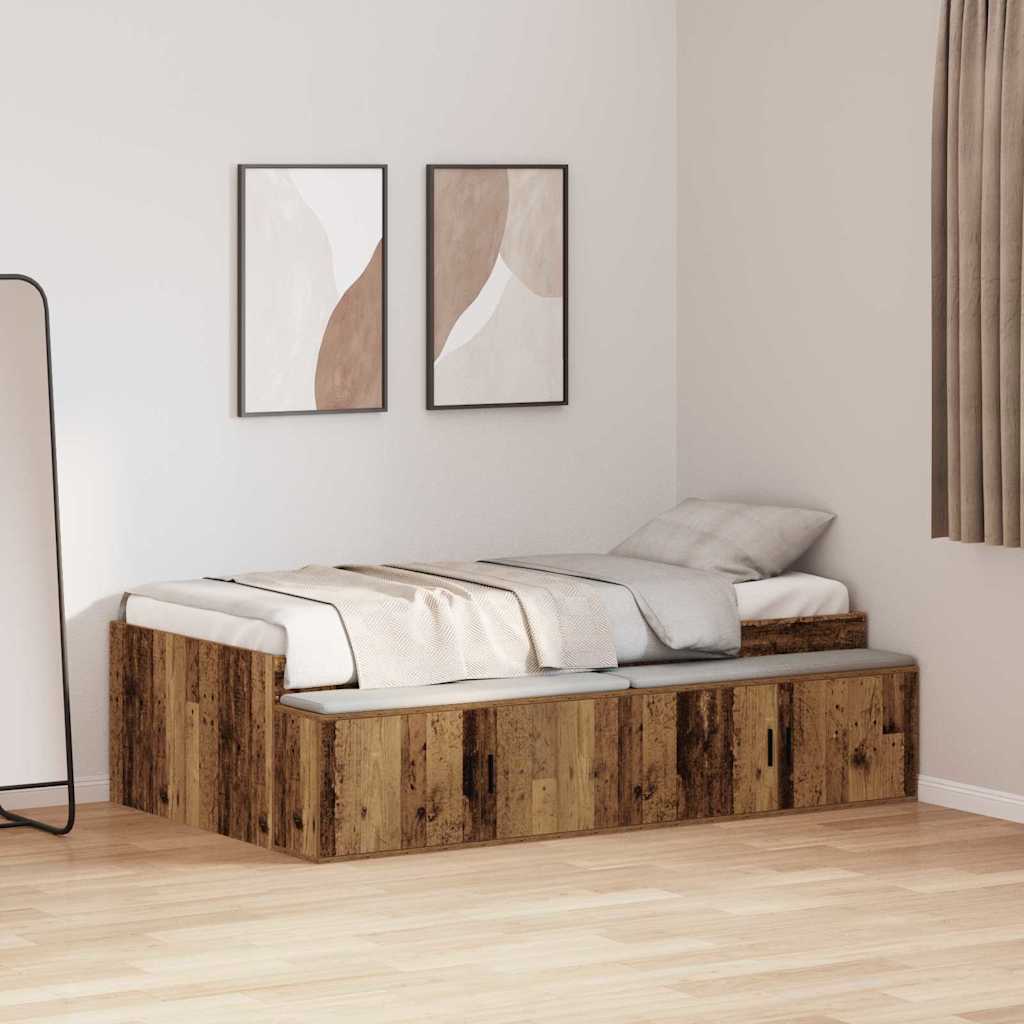Cadre de lit avec rangement Bois ancien 90 x 200 cm - XIOS