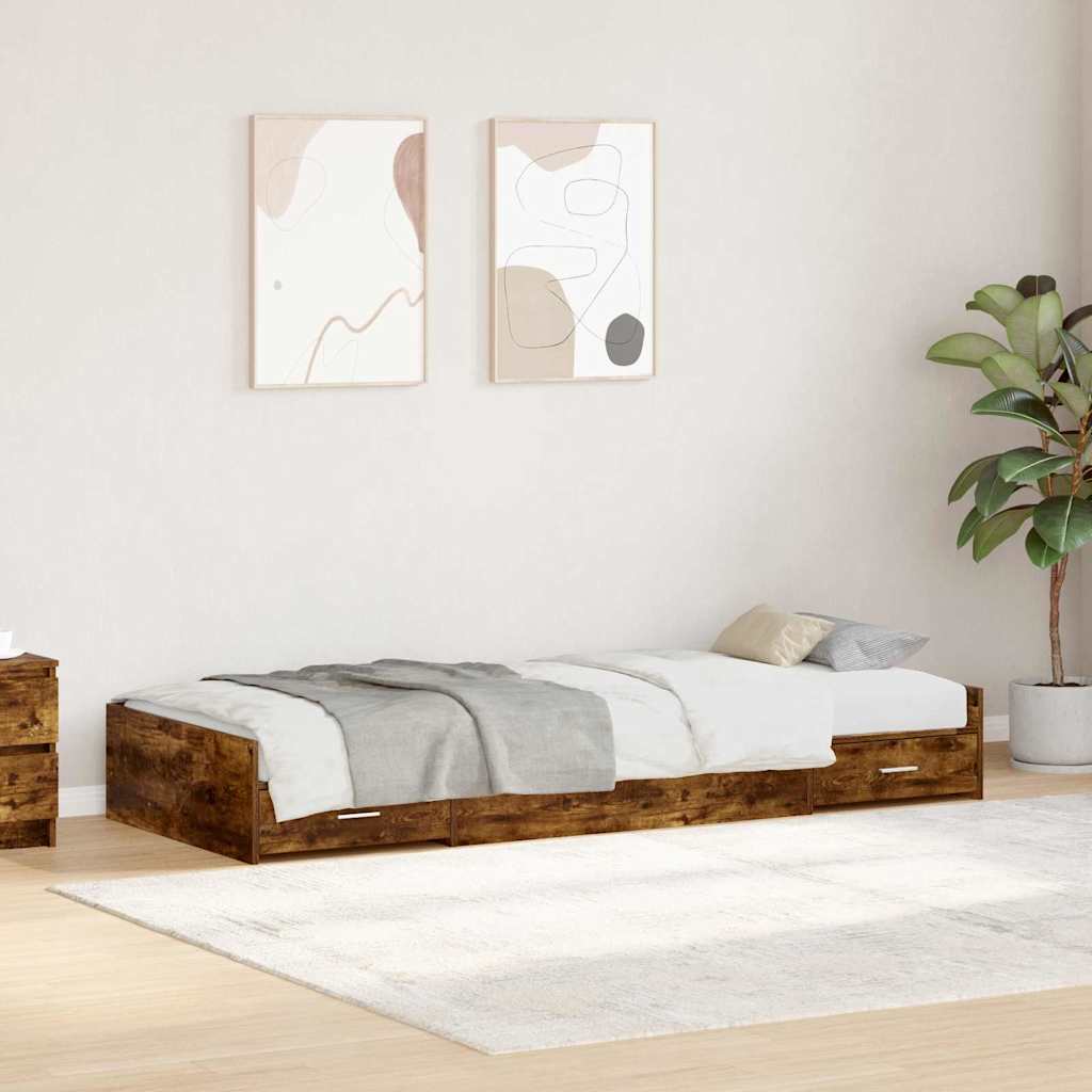 Cadre de lit avec rangement Chêne fumé 100 x 200 cm Bois d'ingénierie - XIOS