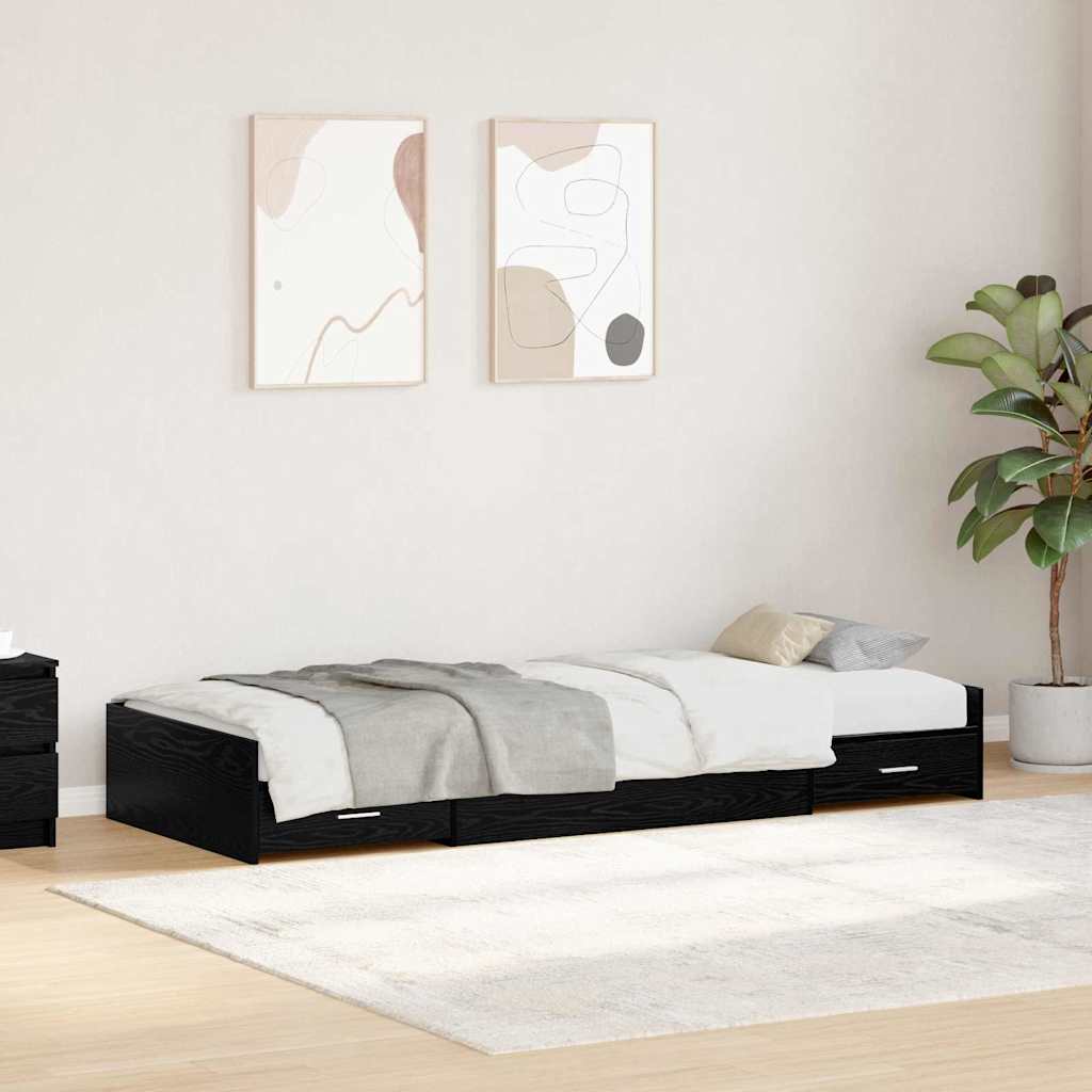 Cadre de lit avec rangement Chêne noir 90 x 200 cm Bois d'ingénierie - XIOS