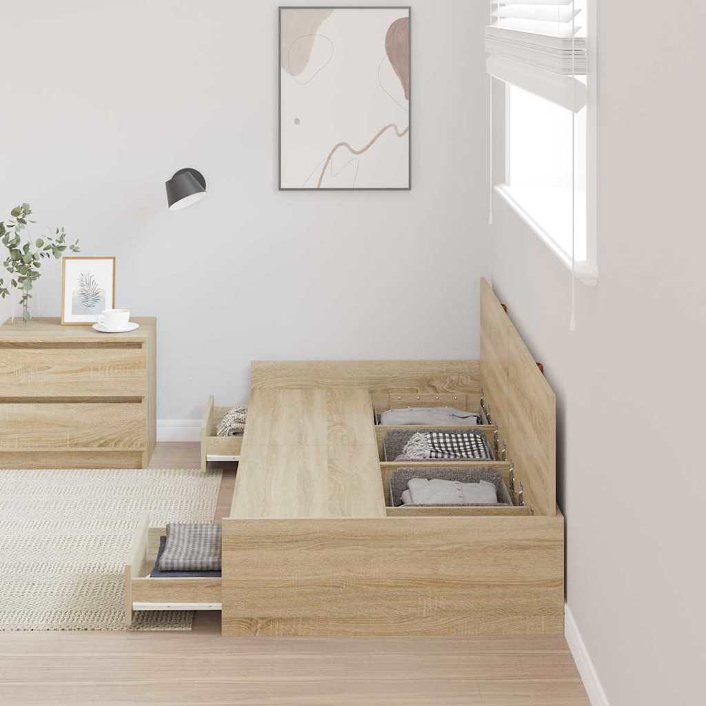 Cadre de lit avec rangement avec tête de lit Chêne Sonoma 90 x 200 cm - XIOS