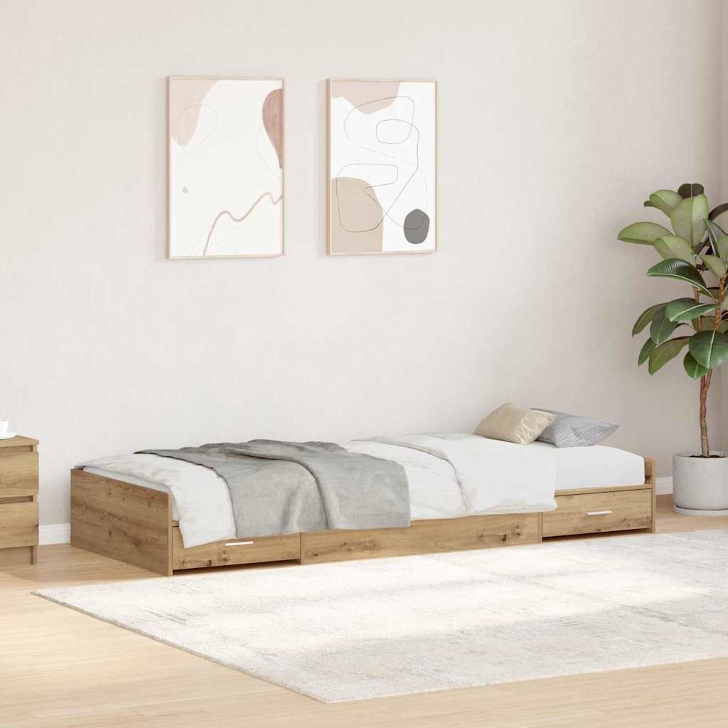 Cadre de lit avec rangement avec tiroir Chêne artisanal 90 x 200 cm - XIOS