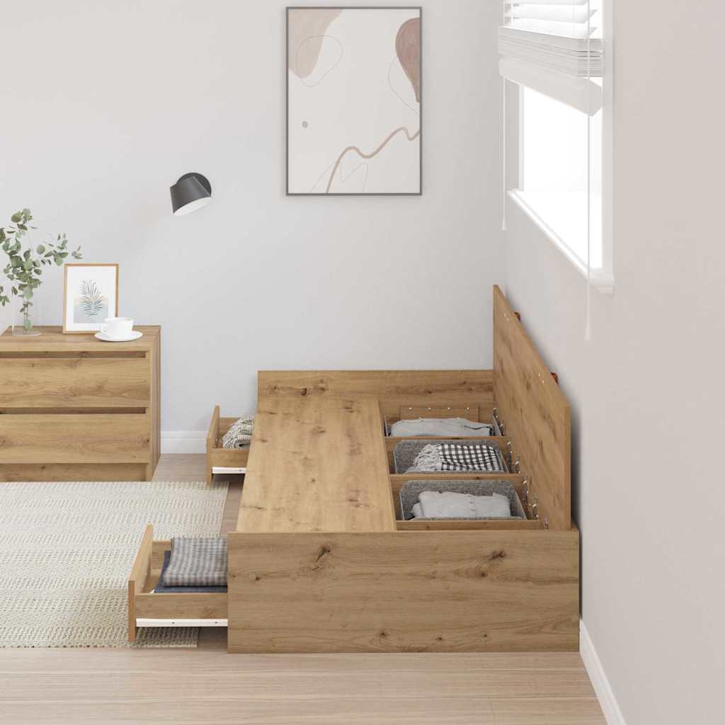 Cadre de lit avec rangement avec tiroir Chêne artisanal 90 x 200 cm - XIOS