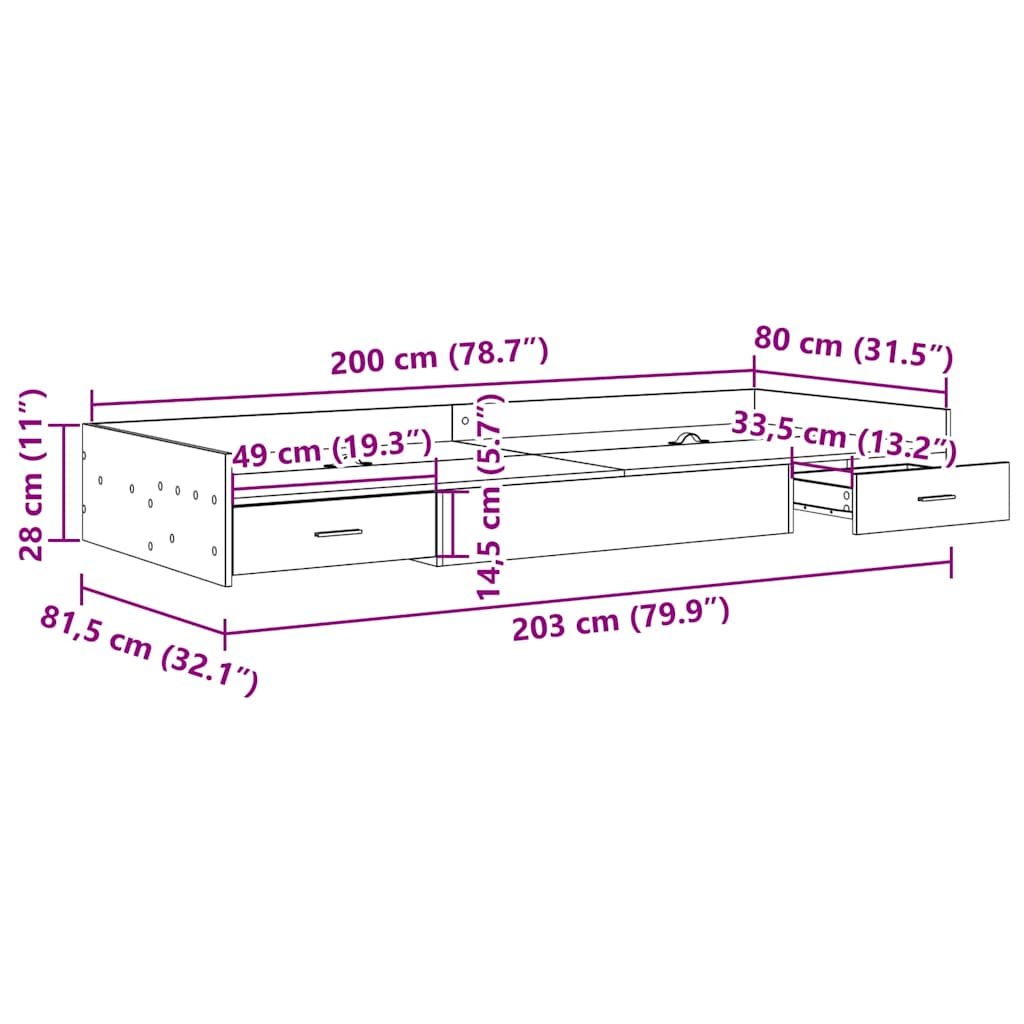 Cadre de lit avec rangement Gris Sonoma 80 x 200 cm Bois d'ingénierie - XIOS