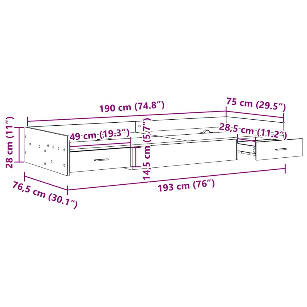 Cadre de lit avec rangement avec tête de lit Chêne Sonoma 75 x 190 cm - XIOS
