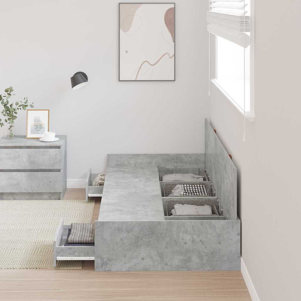 Cadre de lit avec rangement Gris béton 75 x 190 cm Bois d'ingénierie - XIOS